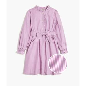 Crewcuts Girls Purple Stripe Cotton Blend Button Tie Waist Ruffle Dress Sz 7